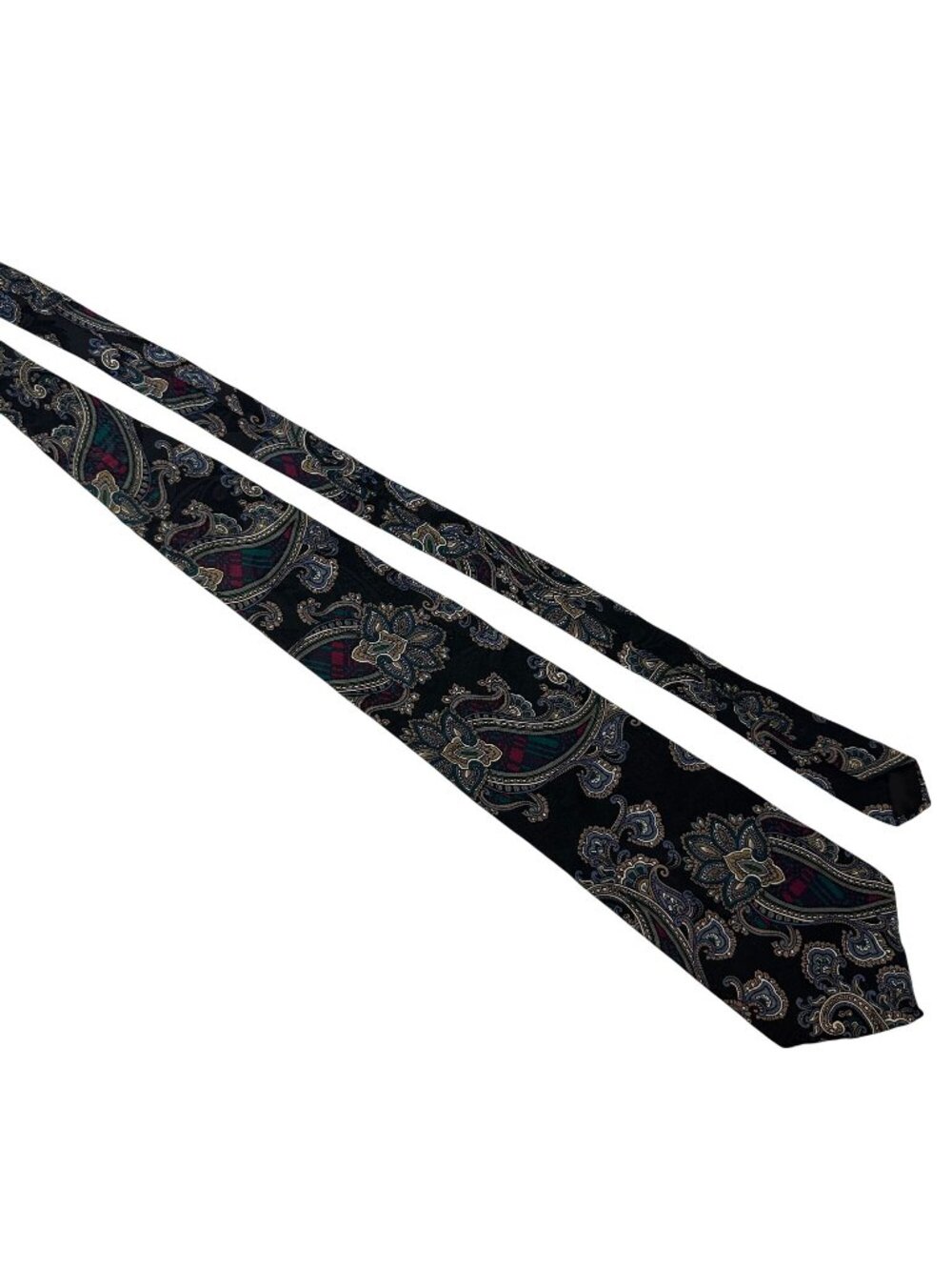 Hunting Horn Mens Paisley Print Silk Neck Tie Black Multicolor Designer Classic